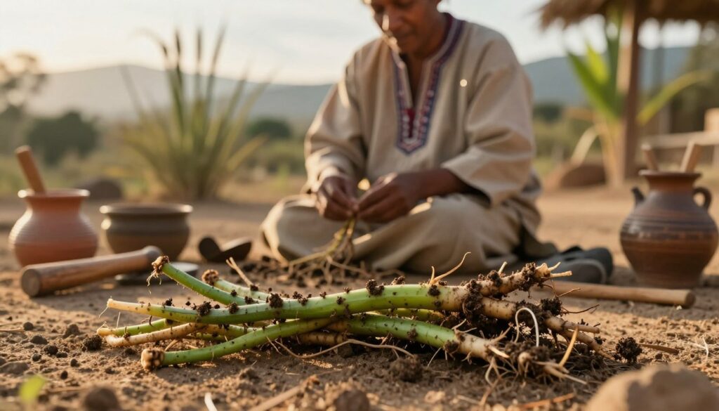 Traditional preparation of Silene capensis roots